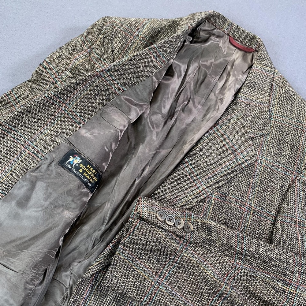 Hart Schaffner & Marx Sport Coat Men 48R 100% Silk Tweed Windowpane USA 2 Button